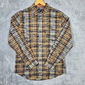 St Johns Bay Shirt Men Medium Comfort Stretch Plaid Mountain Landscape AOP Print